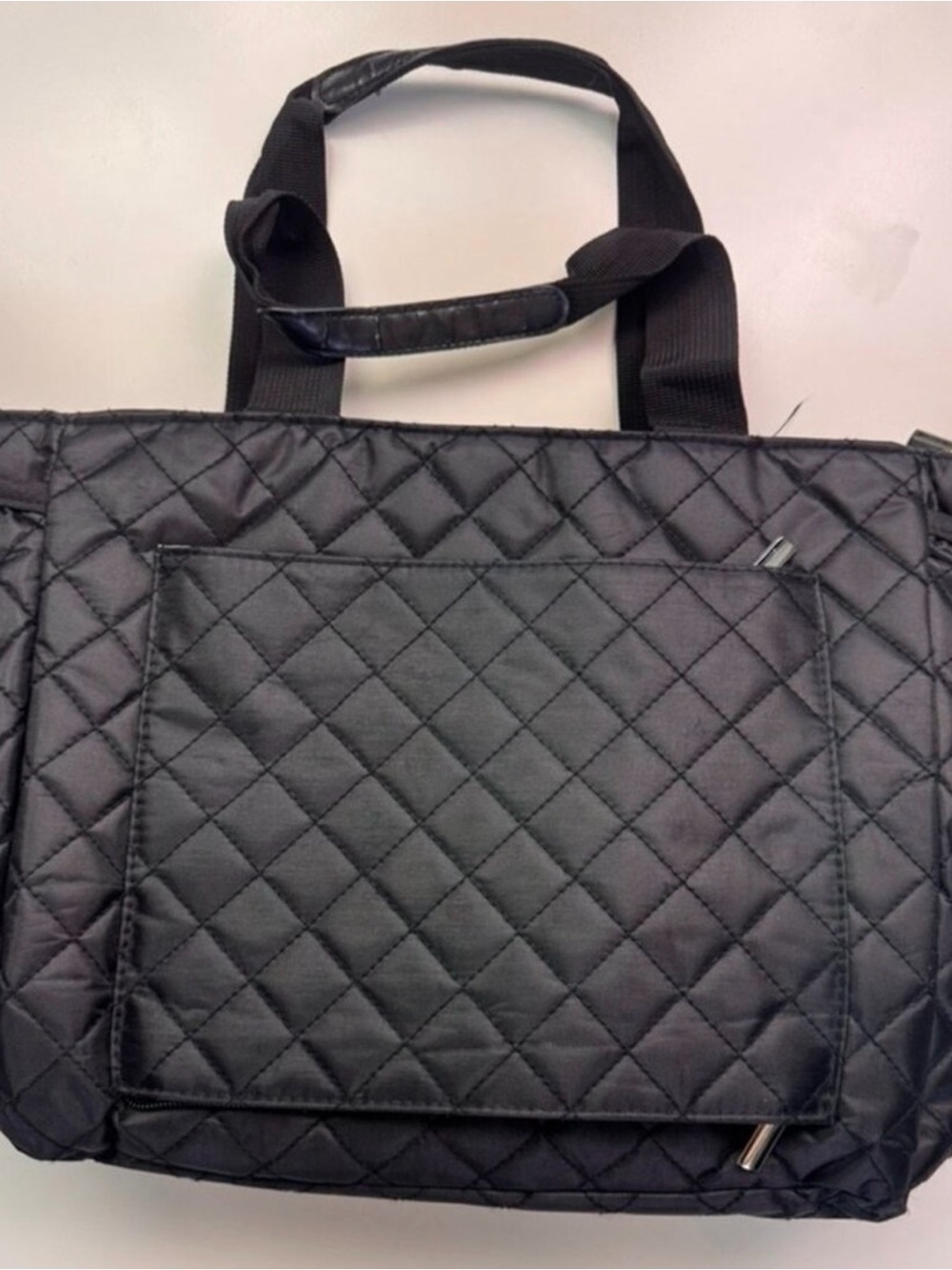 Quilted Black Sleek every day Tote Bag with Luggage Sleeve for Travel